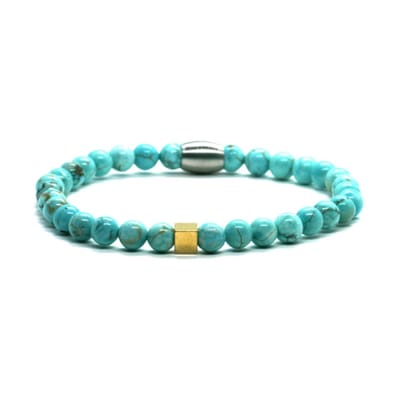 IbizaMen KIDS - Jongens armband - turkoois - goud RVS - 6mm - 15cm
