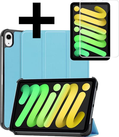 Hoes - Geschikt voor Apple iPad Mini 7 (2024) - 8.3 inch - 7e Generatie - Met Screenprotector - Trifold Bookcase - Hard Cover - Hardcover Book Case - Tablet Hoesje - Lichtblauw