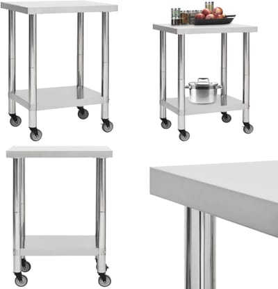 vidaXL - Keukenwerktafel - met - wielen - 80x45x85 - cm - roestvrij - staal