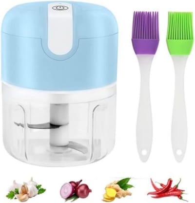 Hakmolen Elektrisch - Hakmolen Electrisch Met 3 Scherpe Messen - Oplaadbare Food Chopper - Mini Draagbare Keukenmachine – Groentesnijder – Wit/Blauw