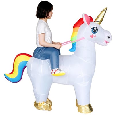 Regenboog Eenhoorn Opblaasbaar Fietskostuum voor Volwassenen 150-190cm wit