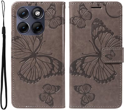 Coverup Hoesje - Geschikt voor Motorola Edge 70 Fusion Hoesje - Coverup Vlinders Book Case - Taupe Grijs