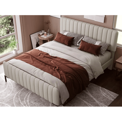 Merax Bed met verstelbaar hoofdeinde - 160 x 200 cm - linnen stof - lattenbodem - beige