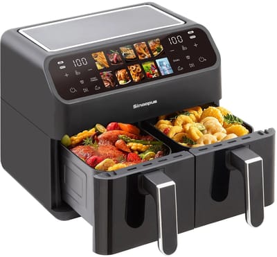 Zerova Dubbele Airfryer - Heteluchtfriteuse - Heteluchtoven - Oven - Bakoven - LED Touchscreen - 10 Programma’s - 2000W - Zwart