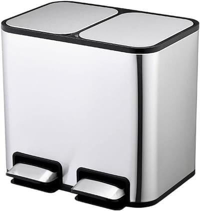 Pedaal Prullenbak - Vuilnisbak Deksel - Afval Sorteren - Dubbele Secties - 18 Liter - Zilver