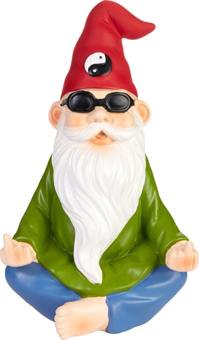 BRUBAKER Tuinkabouter Mediteert met Middelvinger - Coole Mediterende Yin en Yang Kabouter - Grappig Tuinbeeldje - Weerbestendige Decoratie voor Tuin Camping en Buiten - 20 cm hoog