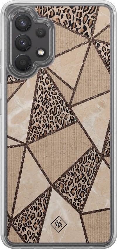 Casimoda® hoesje - Geschikt voor Samsung Galaxy A32 4G - Leopard Abstract - 2-in-1 case - Schokbestendig - Luipaardprint - Verhoogde randen - Bruin/beige, Transparant