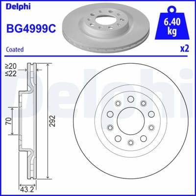 Remschijven DELPHI BG4999C achter, geventileerd, geperforeerd, 2 Stuk
