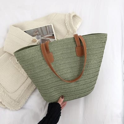 New Holiday Beach Straw Bag Weaving Vegetable Basket Commuter Tote Bucket Bag gray
