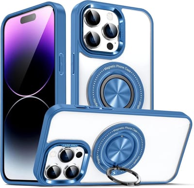Magsafe Hoesje Geschikt voor iPhone 14 Pro Max hoesje Transparant Blauw - Met Ring houder iPhone 14 Pro Max Telefoonstandaard