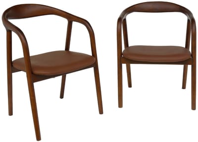 sweeek - Set van 2 stoelen met walnootkleurig rubberhout en imitatieleer vintage 55 x 57 x 79cm - sara