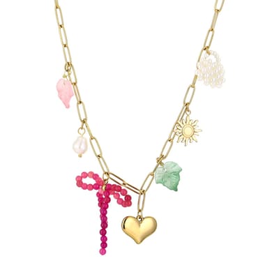 Ketting met bedels - Bedel ketting dames - Gouden ketting - 40 + 5 cm - Nikkel vrij - Stainless Steel - Waterproof - Dames ketting - Kerst sieraden - Kerst ketting - Sinterklaas cadeau - Moederdag - Valentijn - Cadeau voor dames