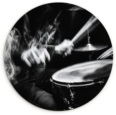 WallCircle® Wandcirkel 120x120 cm - Muurcirkel Drummer - Zwart - Drumstel - Muurdecoratie woonkamer - Wanddecoratie slaapkamer - Kamer decoratie accessoires - Ronde schilderijen XXL