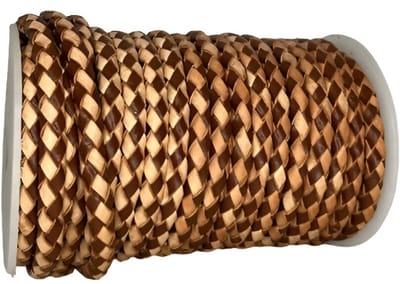 Gevlochten Leren Koord Rond, 5 m x 5 mm - Rond Gevlochten Lederen Koord, Voor Halskettingen, Armbanden, Sieraden, Knutselkralen en Veters (Bruin & Tan)