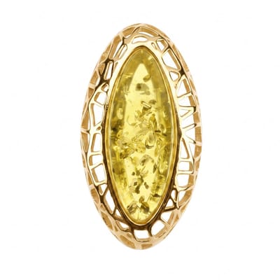 Cavill - Zilveren Hanger - 925 Verguld Zilver - Baltische Citroen Barnsteen 1,75 ct - Marquise Cabochon - Modern Elegant Opengewerkt Design