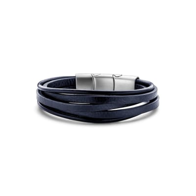 Frank 1967 7FB-0511 Heren Armband - Leder - Meerdere Strengen - Donker Blauw - 21 cm - Zilverkleurig