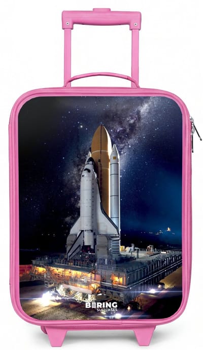 NoBoringSuitcases.com® - Kinderkoffer roze - Kindertrolley meisje - Spaceshuttle die kan opstijgen - Koffer kind lichtgewicht - Reiskoffer trolley voor kinderen - Koffertje met lichtgevende wieltjes - Rolkoffer