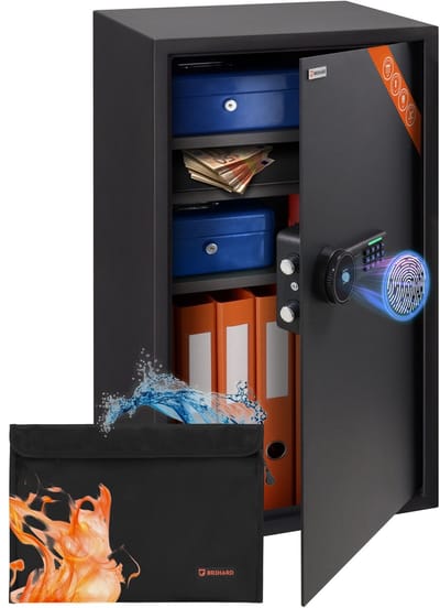 Brihard Business XXL Biometrisch Zwart Pearl Kluis - Biometrische en Elektronische Slot - 1 stuk - Tot 30 Vingerafdrukken
