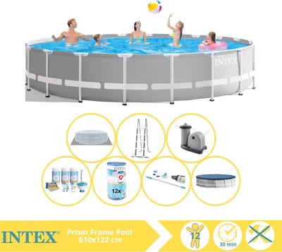 Intex Prism Frame Zwembad - Opzetzwembad - 610x122 cm - Inclusief Onderhoudspakket, Filter en Stofzuiger