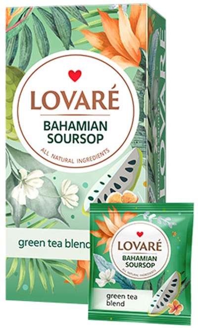 Lovaré Bahamian Soursop Thee 24 Individueel Verpakte Theezakjes – Premium Groene Thee – Soursop (Graviola), Mango & Goudsbloem – Luxe Thee Cadeau – 36 g