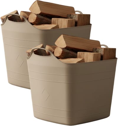 Excellent houseware flexibele kuip / emmer - 2x - beige - 25 l - kunststof - 40 x 35 cm - met handvatten