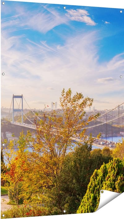 Gards Tuinposter Bosphorus Brug in Instanbul - 100x150 cm - Tuindoek - Tuindecoratie - Wanddecoratie buiten - Tuinschilderij