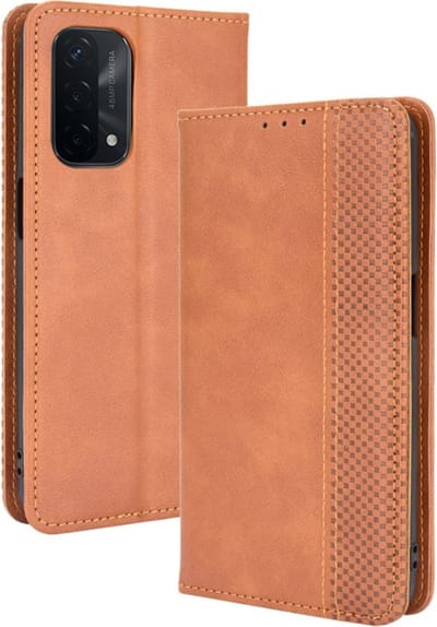 Coverup Hoesje - Geschikt voor OPPO A54 / A74 Hoesje - Coverup Vintage Style Book Case - Bruin