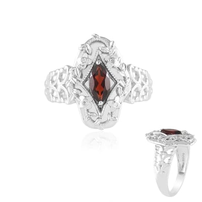 Cavill - Zilveren ring - 925 Sterling zilver gerhodineerd - 0,558 ct Mozambique granaat marquise - Elegant filigraan design rood