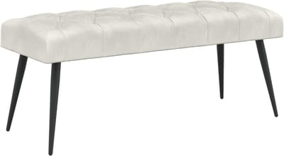 Bank met knoopverstelling - Zitbankje - Comfortabel zitten - Stevig houten frame - 110 x 40 x 46 cm - Crèmekleurig