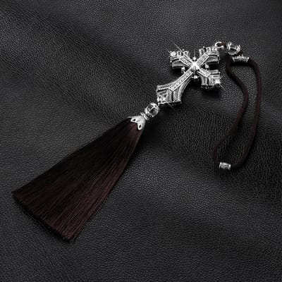 Metaal En Kristal Diamant Kruis Jezus Christelijk Auto Achteruitkijkspiegel Auto Hanger Hangend Auto Accessoires Automobielen Decoratie Antique silver black