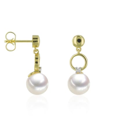 Luna-Pearls - 312.1694 - Oorbellen - Dames - 585 Geelgoud - Zoetwatercultuurparel en Brillanten