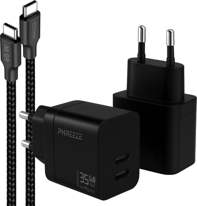 Usb C oplader - Usb C kabel - 1 meter - Met twee usb C poorten - Usb C naar usb C - GaN fast charger - Snellader