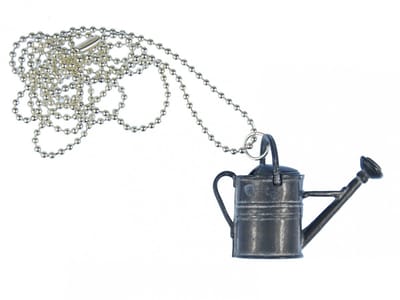 Gieter ketting halsketting 80 cm tuingereedschap gieter water bloemen - handgemaakte modesieraden - kogelketting verzilverd