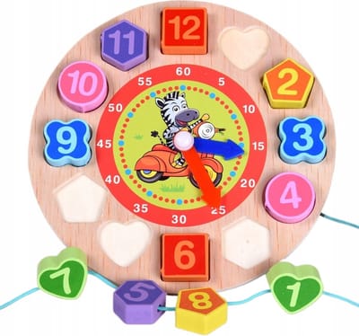 Leerklok - Zebra - 18 cm - Houten Speelklok - Klokkijken - Oefenklok - Educatief Spel - Motoriek - Kralen Rijgen - Montessori Speelgoed - Motorisch Speelgoed