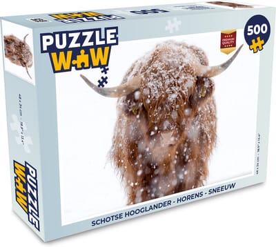 Puzzel Schotse Hooglander - Horens - Sneeuw - Legpuzzel - Puzzel 500 stukjes