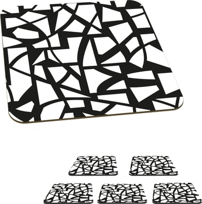 Onderzetters voor glazen - Patronen - Geometrisch - Wit - Zwart - 10x10 cm - Glasonderzetters - 6 stuks