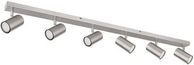 Plafondspot zilver spot strip 6 vlammen, metaal verchroomd Scandinavisch, 6x GU10 stopcontact, LxBxH 115x6x12cm