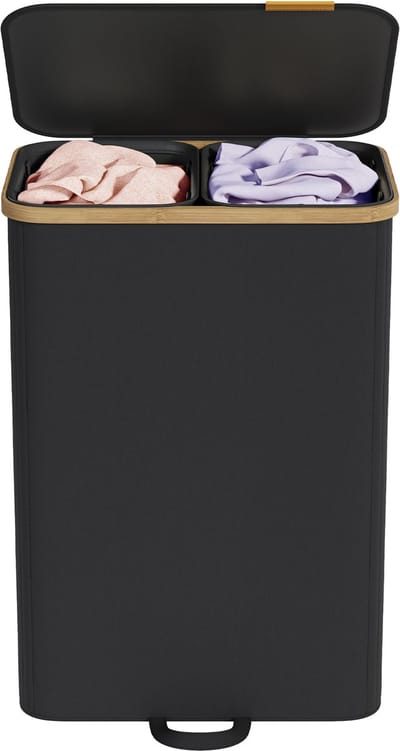 SONGMICS - Wasmand - Wasmand met Deksel - 2 Compartimenten - Uitneembare Waszak - 150 Liter Capaciteit