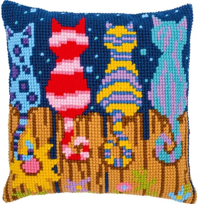 Vervaco - Kruissteekkussen kit - Katten op hek - CD1486 - PN-0223935 - Borduren - Borduurpakket - Borduurpakket volwassenen - Borduurpakket kind
