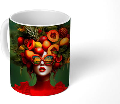 Mok - Koffiemok - Vrouw - Vruchten - Papaja - Ananas - Mokken - 350 ML - Beker - Koffiemokken - Theemok
