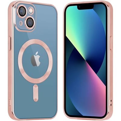 Coverzs hoesje geschikt voor Apple iPhone 13 Magsafe hoesje met camera cover - Transparant hoesje met gekleurde randen - Kwalitatieve backcover - Roze