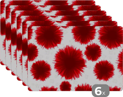 Placemat - Placemats kunststof - Aquarelverf - Rood - Bloemen - 45x30 cm - 6 stuks - Hittebestendig - Anti-Slip - Onderlegger - Afneembaar