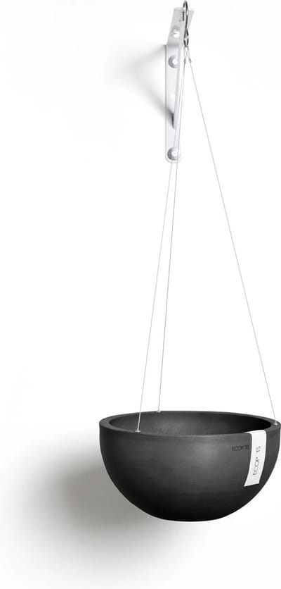 Ecopots Hanging Brussels 27 - Dark Grey - Ø26,7 x H12,8 cm - Ronde donkergrijze hangpot met waterreservoir