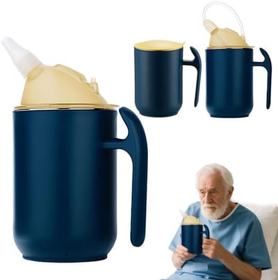 longziming-Waterbeker - Drinkbeker - Rietjesbeker - 1 stuk - 400 ml - Anti-lek - 3-in-1 met verwisselbare deksels - 304 RVS binnenkant - Voedselveilig PP & siliconen - Met ergonomisch handvat - Voor ouderen, senioren en dagelijks gebruik - Blauw