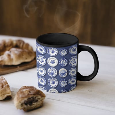 Magische Mok - Foto op Warmte Mokken - Koffiemok - Borden - Floraal - Blauw - Magic Mok - Beker - 350 ML - Theemok