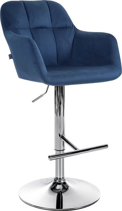 CLP Natoma Barkruk - Met rugleuning - Verstelbaar - Met voetensteun - Velvet - Fluweel - Metaal in chroomoptiek blauw
