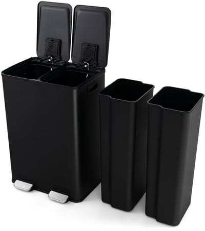 Prullenbak 2 vakken - Afvalscheiding - 2 x 30 L inhoud - Duo pedaalemmer Zwart- Afvalemmer 60 Liter - Recycle Afvalbak - Afvalscheidingsprullenbak - Hygiënisch Afval Scheiden - Keuken Vuilbak - Kantoor Prullenbak - Zwart