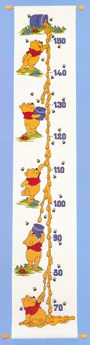 borduurpakket H22 winnie the pooh, groeimeter/meetlat, honing