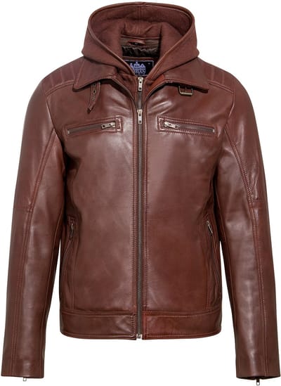 Urban 5884® - Justin - Heren Jack - Afritsbare Hoodie - Lams Leer - Donker bruin- M