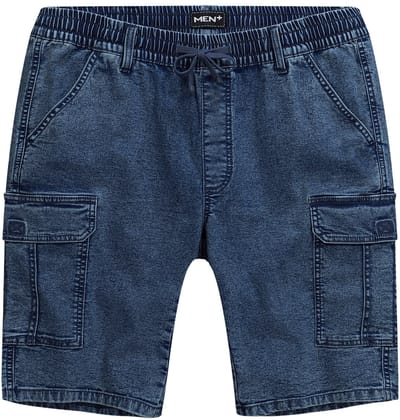 Men Plus - Heren - Jeans-cargobermuda - Donkerblauw denim - Maat 70